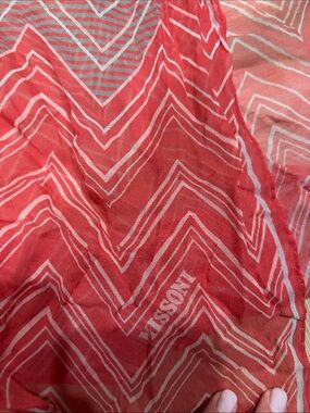 Missoni Coral and White Zigzag Logo Scarf